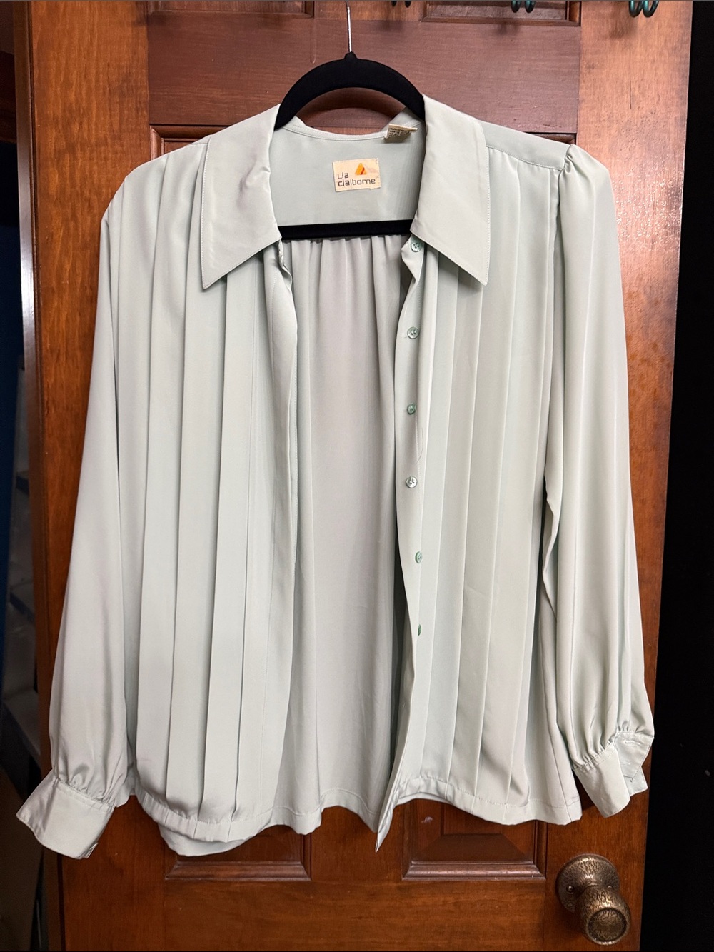 Liz Claiborne Soft Blue-Green Pleated Shirt